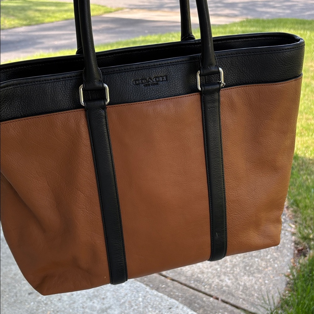 Coach Perry Leather Business Tote - F71843 Saddle/Black